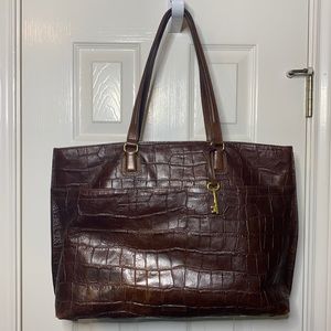 Fossil Brown Leather Tote Style Handbag